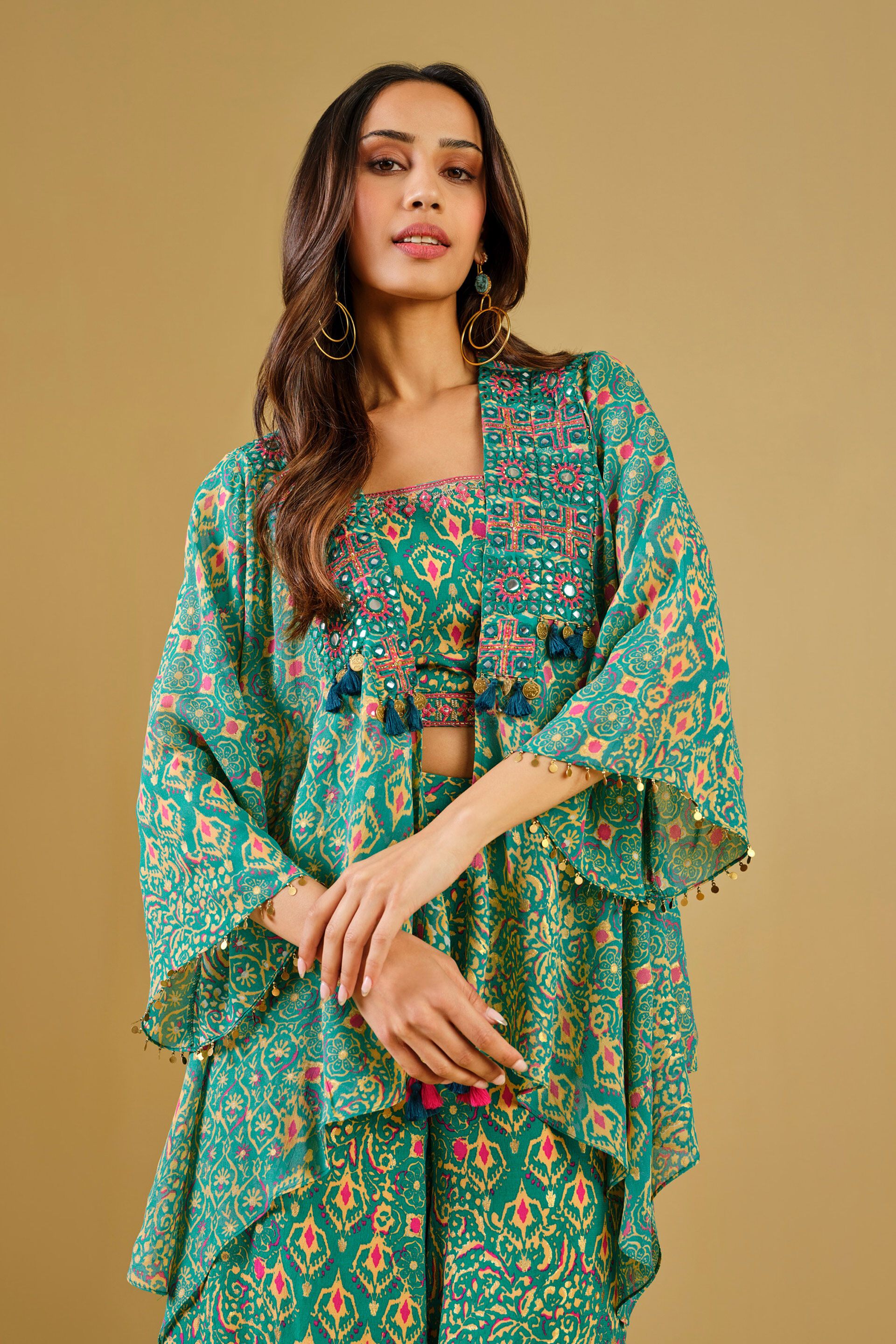 Teal Festive Crop Top Co-ord, Teal, image 15